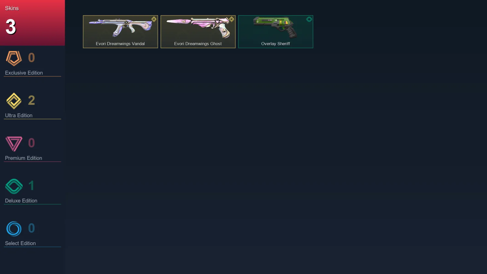 AP | Lv44 | Unranked | 3 Skin | 16 Agent | 13 Buddy — Evori Dreamwings Vandal