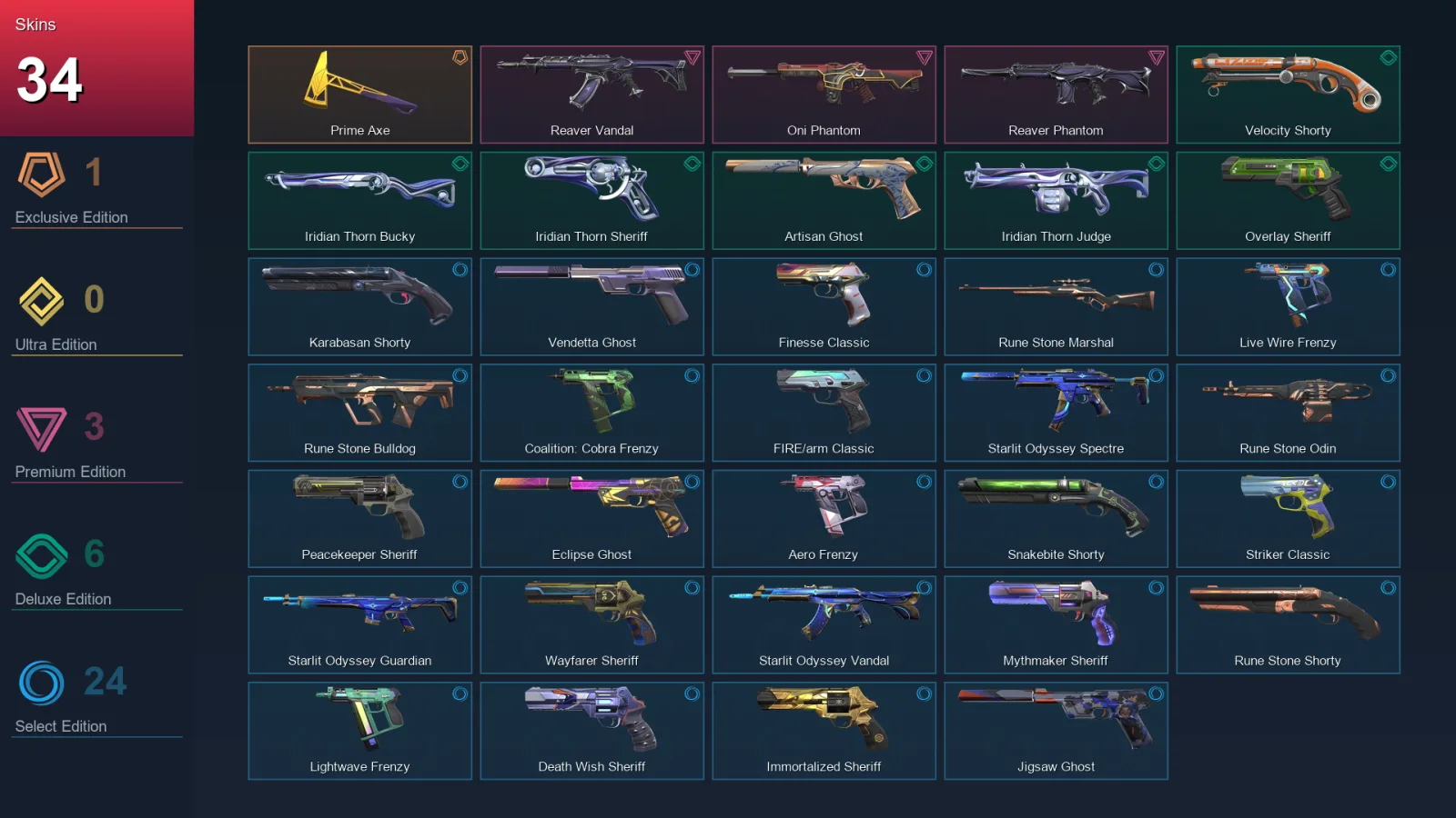 AP | Lv250 | Unranked | 34 Skin | 29 Agent | 109 Buddy
