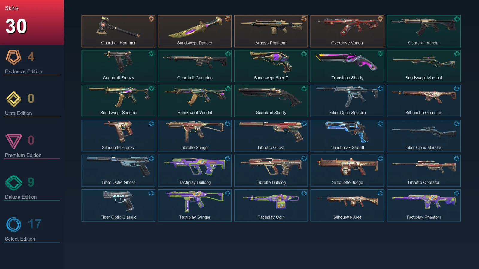AP | Lv105 | Unranked | 30 Skin | 26 Agent | 48 Buddy