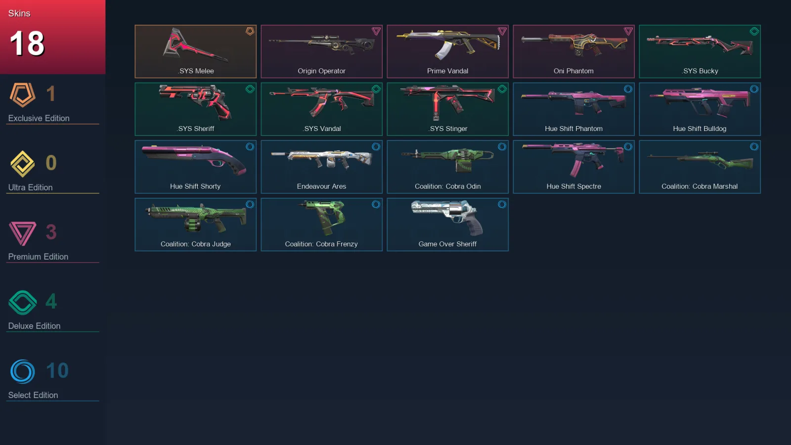 EU | .SYS Melee | Origin Operator | Prime Vandal | Oni Phantom | 18 Skin | 17 Agent | 32 Buddy | Lv74