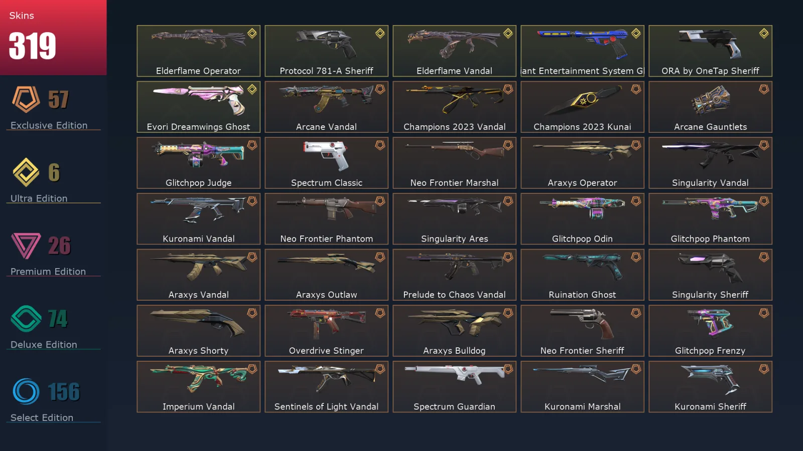 [Valorant] | EU | Level 299 | 29 Agents | 319 Skins
