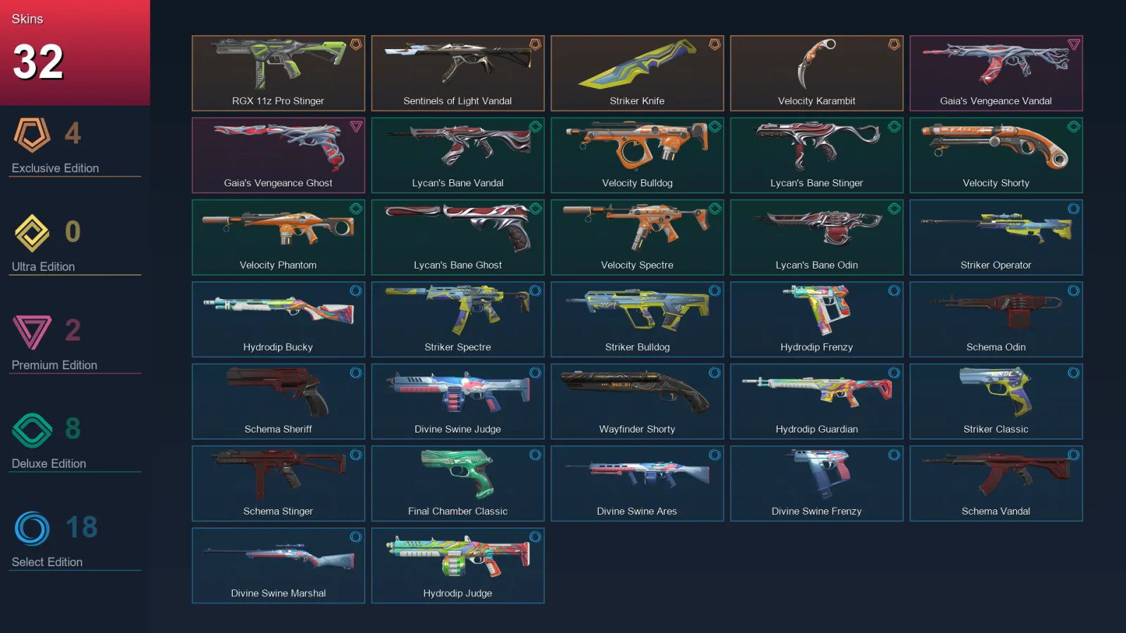 NA | Lv48 | Unranked | 32 Skin | 11 Agent | 36 Buddy