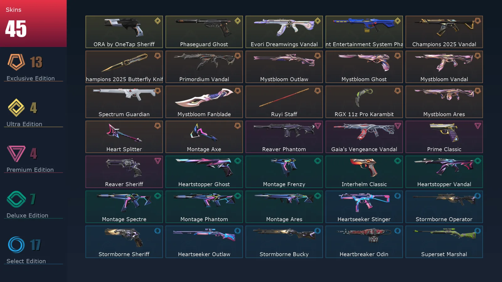 [Valorant] | EU | Level 113 | Silver 2 | 27 Agents | 45 Skins
