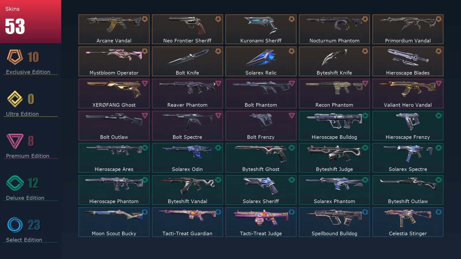 [Valorant] | EU | Level 82 | 24 Agents | 53 Skins