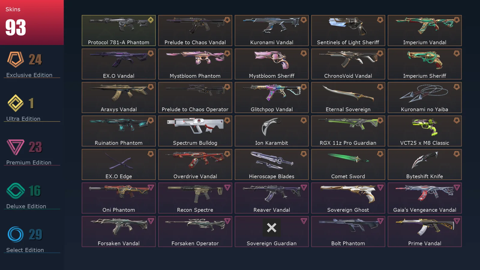 [Valorant] | EU | Level 136 | 29 Agents | 93 Skins
