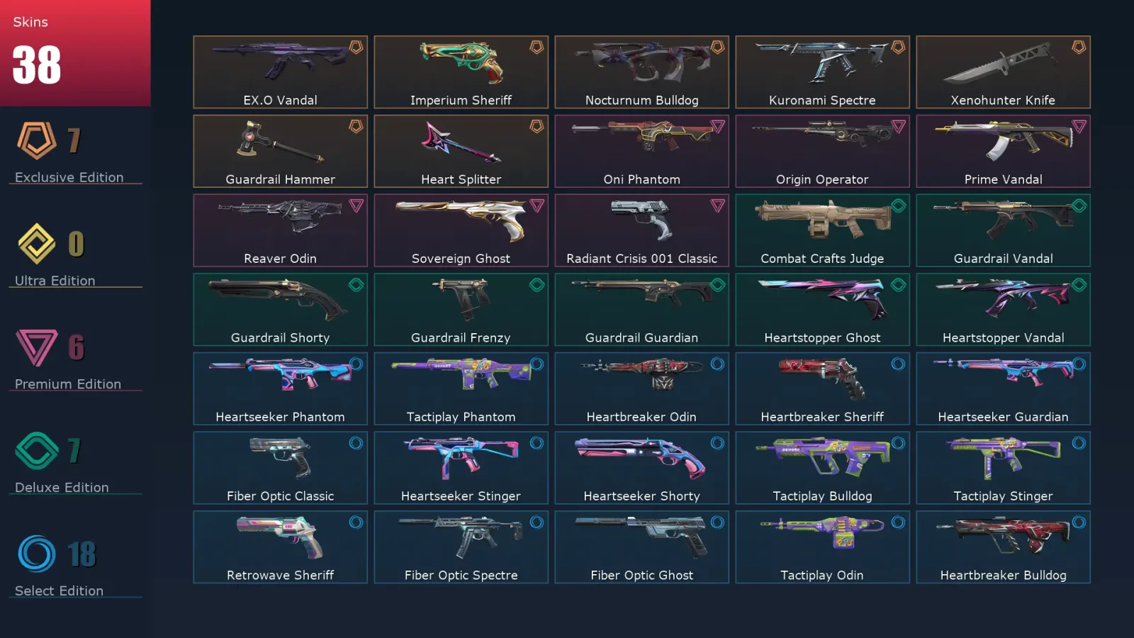 [Valorant] | EU | Level 123 | 28 Agents | 38 Skins