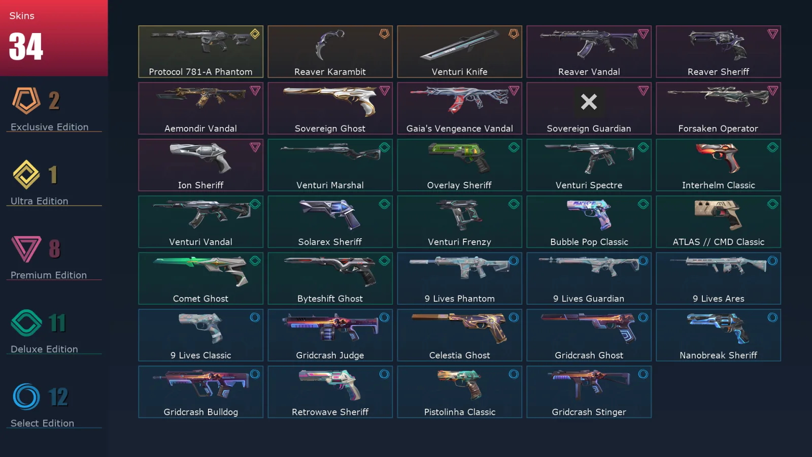[Valorant] | EU | Level 308 | Ascendant 2 | 28 Agents | 34 Skins