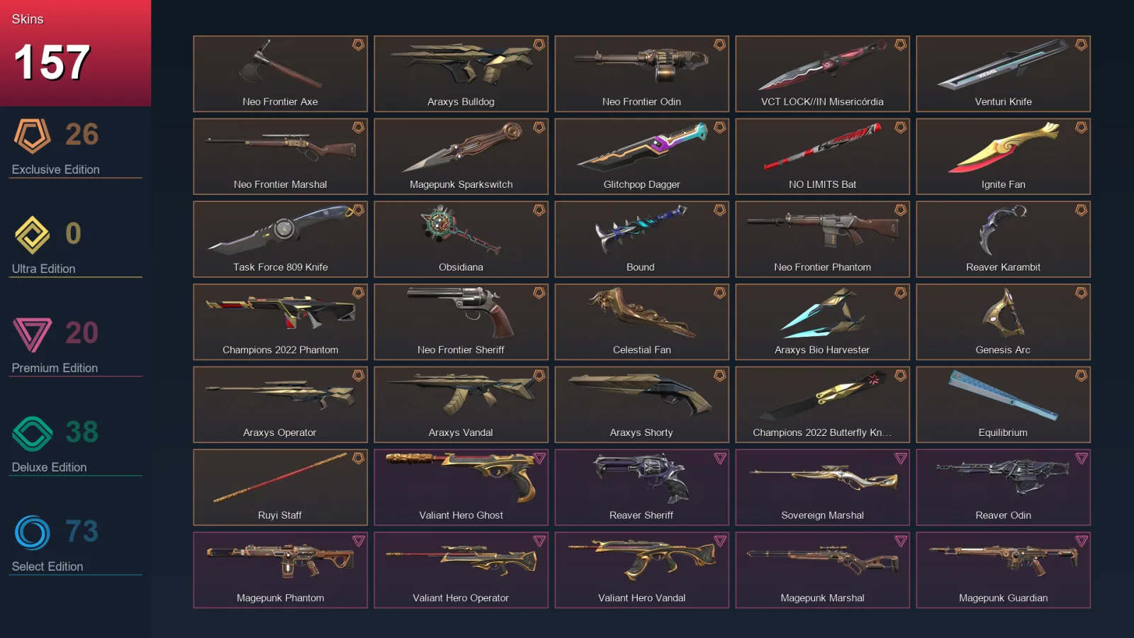 NA | Lv178 | Unranked | 157 Skin | 23 Agent | 112 Buddy — Valorant account