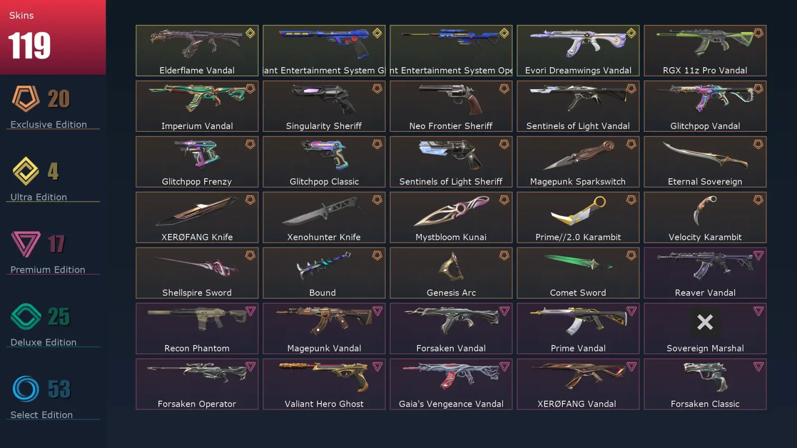[Valorant] | EU | Level 143 | 24 Agents | 119 Skins — Valorant account