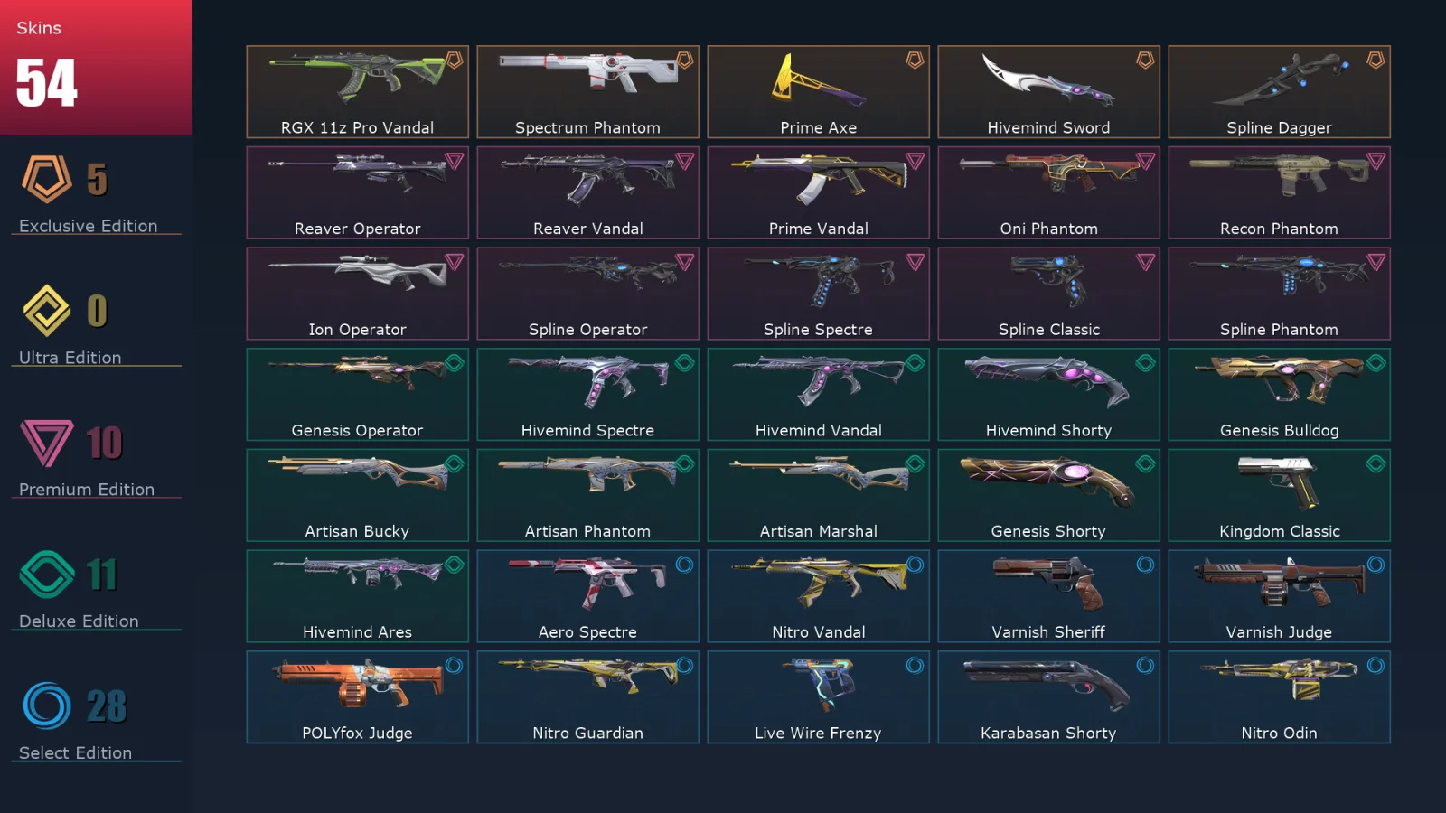 [Valorant] | EU | Level 161 | Ascendant 1 | 21 Agents | 54 Skins