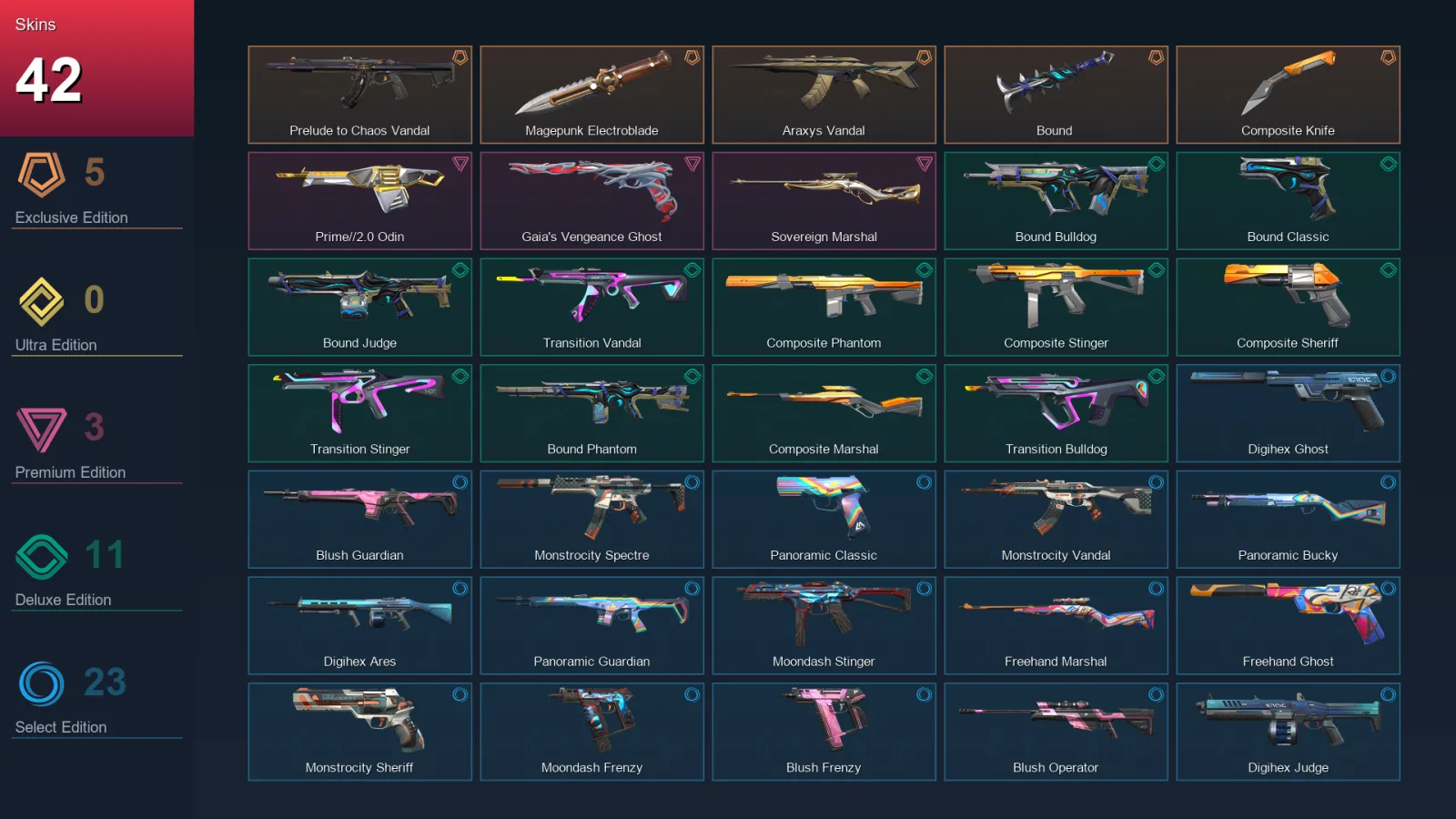 AP | Lv70 | Unranked | 42 Skin | 17 Agent | 33 Buddy