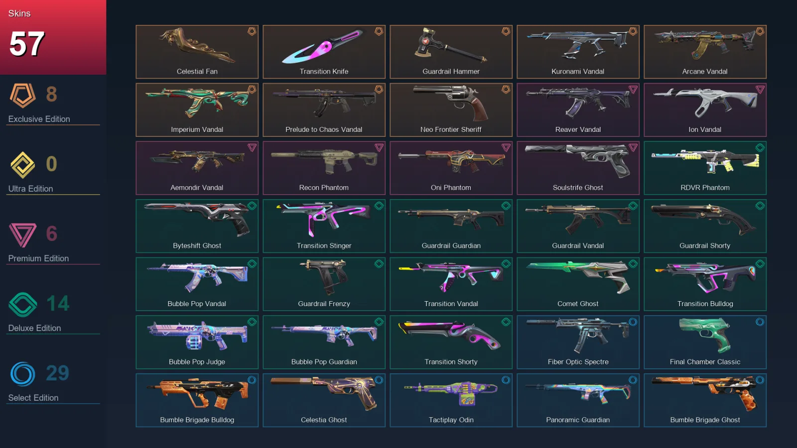 EU | Lv172 | Unranked | 57 Skin | 28 Agent | 78 Buddy — Valorant account
