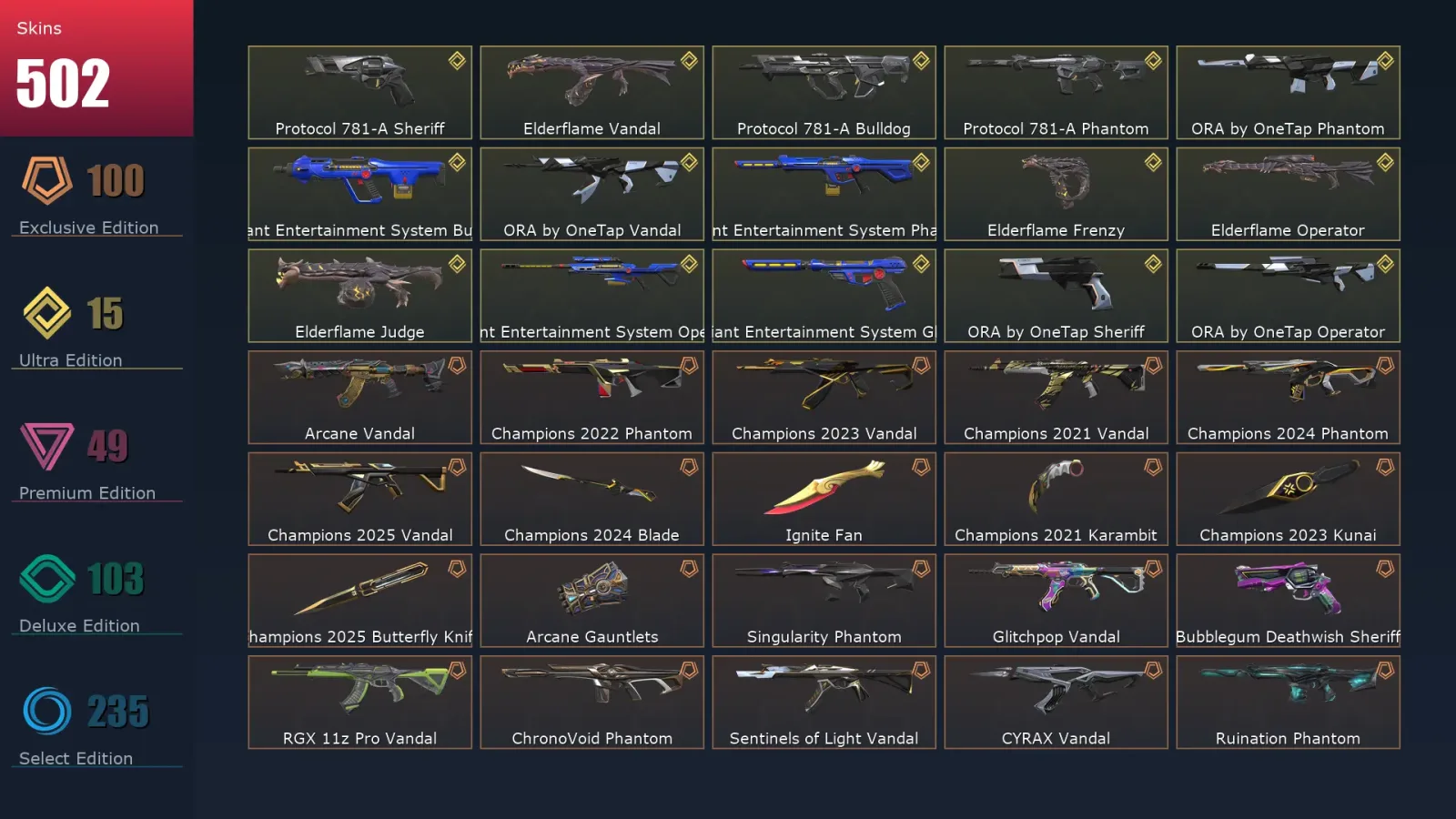 [Valorant] | EU | Level 500 | 29 Agents | 502 Skins