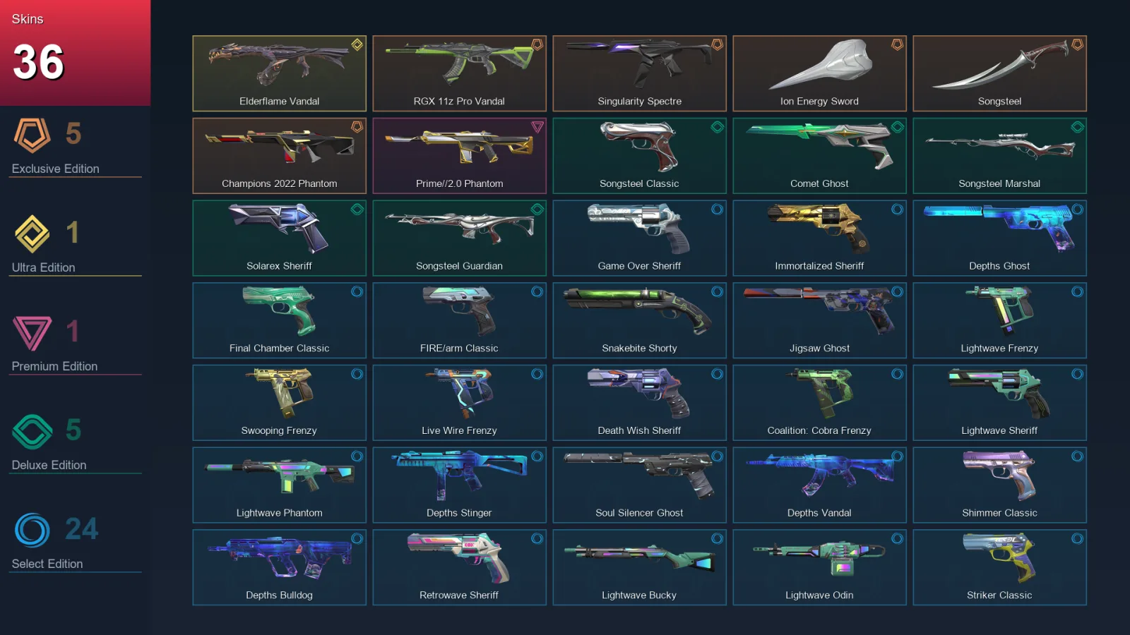 AP | Lv264 | Unranked | 36 Skin | 25 Agent | 103 Buddy