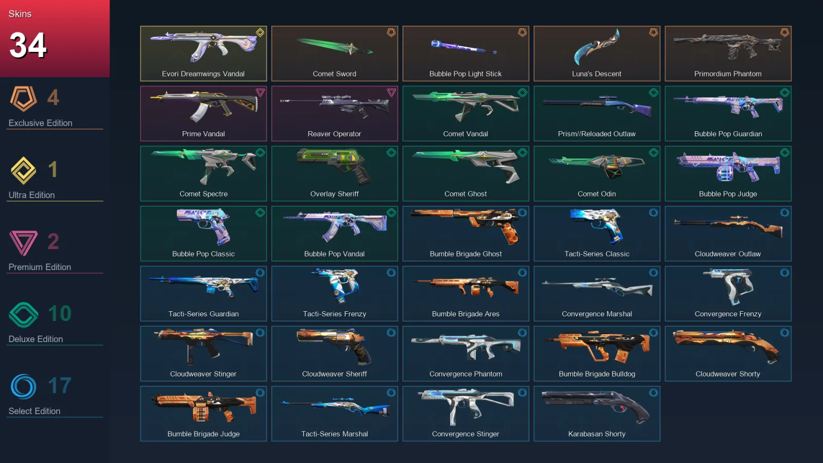 EU | Lv88 | Unranked | 34 Skin | 27 Agent | 49 Buddy — Tacti Series Frenzy