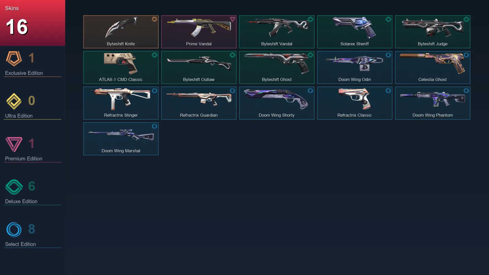 EU | Lv91 | Unranked | 16 Skin | 28 Agent | 43 Buddy — Byteshift Judge