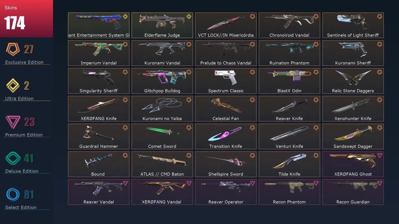 [Valorant] | EU | Level 344 | Platinum 2 | 29 Agents | 174 Skins