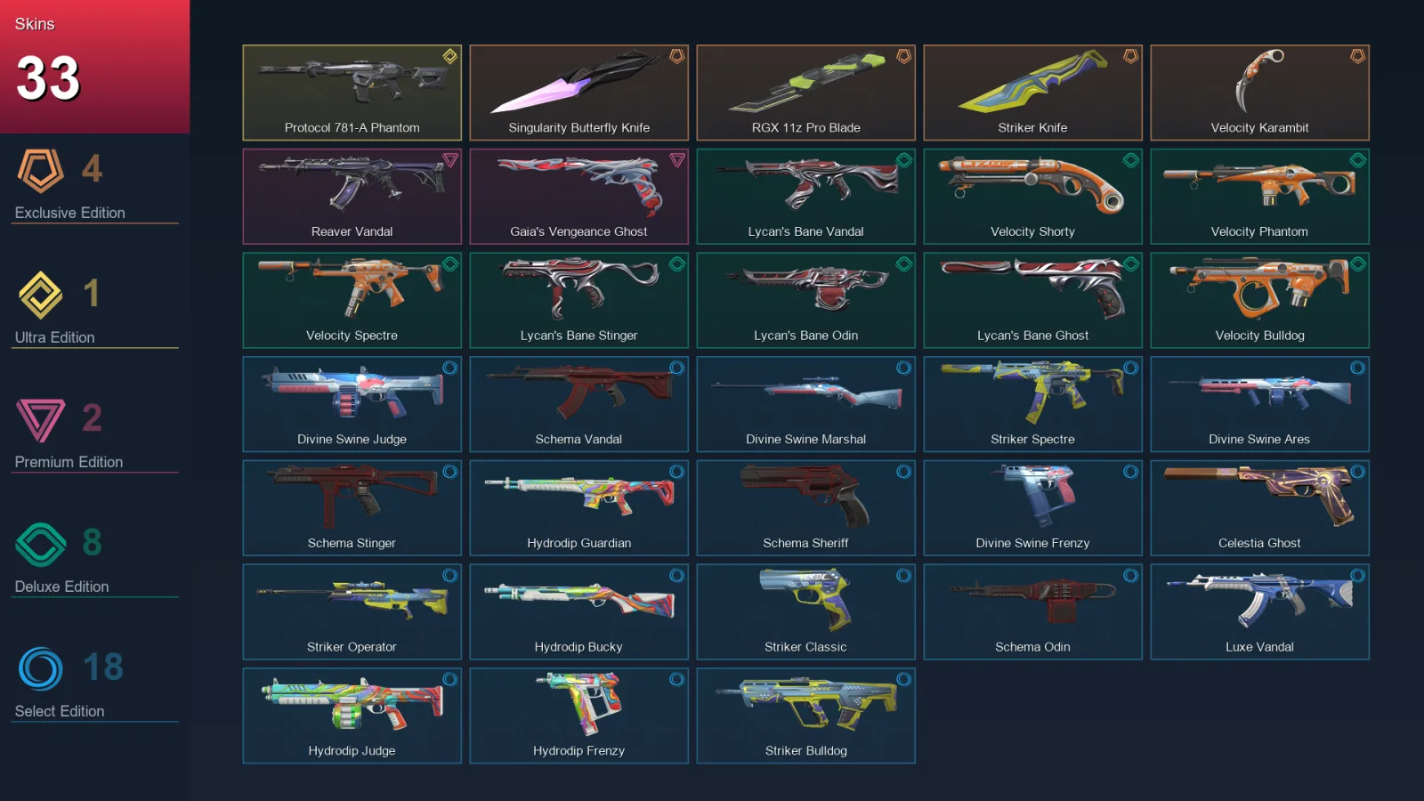 EU | Lv109 | Unranked | 33 Skin | 28 Agent | 53 Buddy