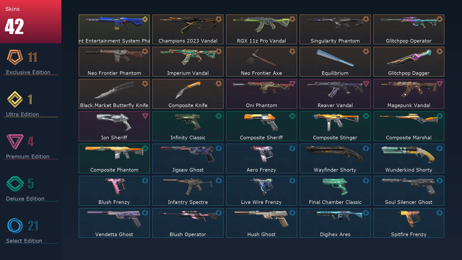 [Valorant] | EU | Level 255 | 29 Agents | 42 Skins