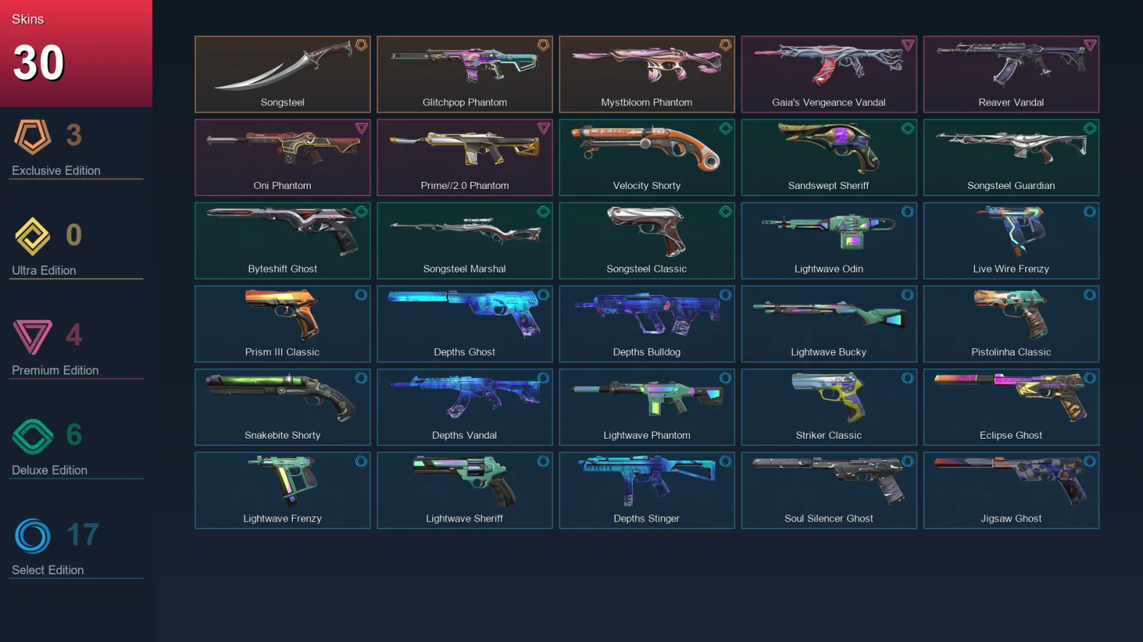 AP | Lv219 | Unranked | 30 Skin | 27 Agent | 98 Buddy — Valorant account