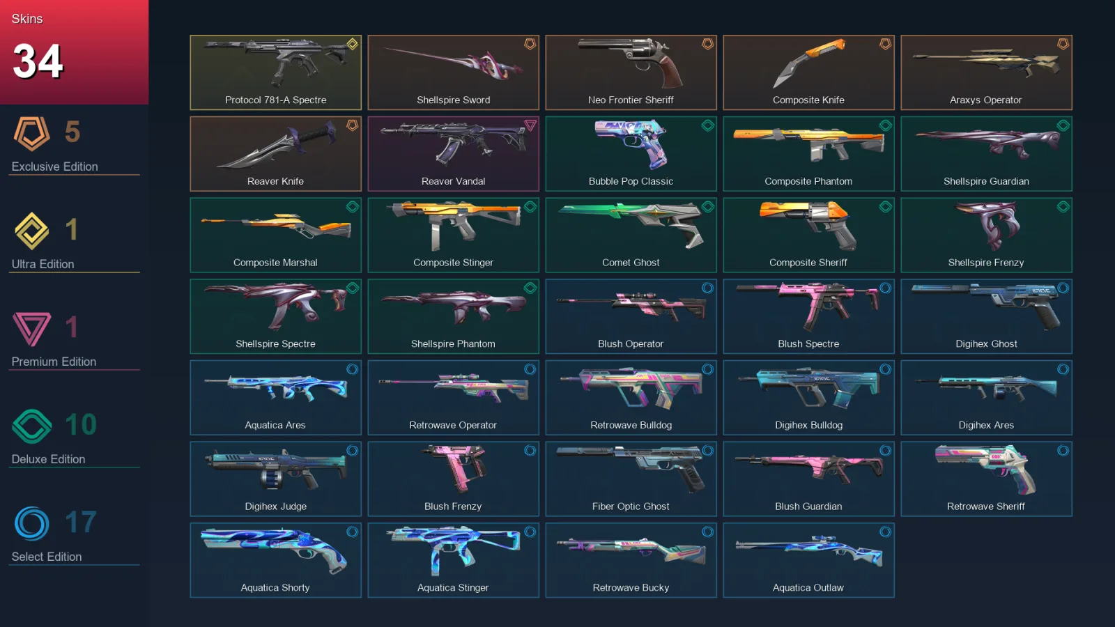 AP | Lv107 | Unranked | 34 Skin | 27 Agent | 54 Buddy