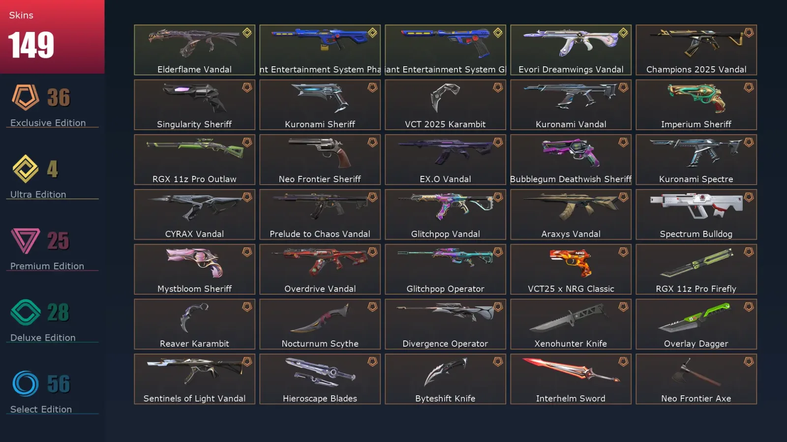 [Valorant] | EU | Level 248 | 27 Agents | 149 Skins