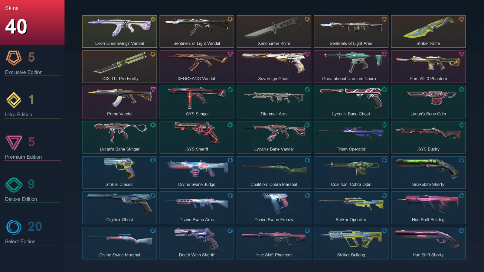EU | Lv145 | Unranked | 40 Skin | 25 Agent | 60 Buddy