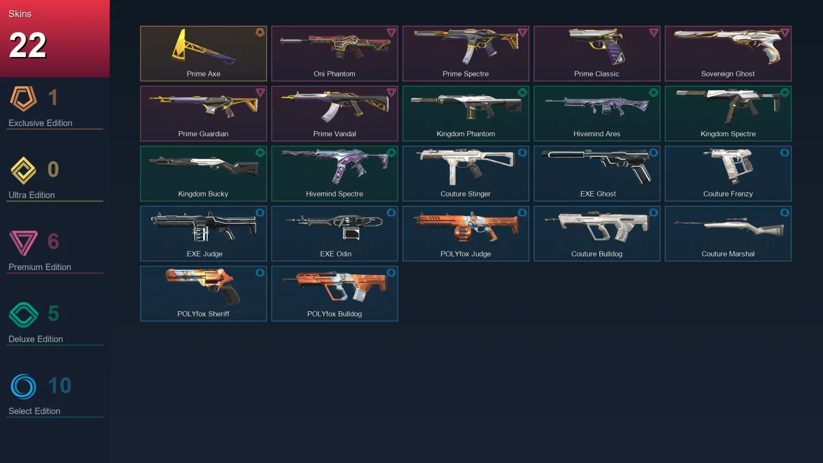 EU | Prime Axe | Oni Phantom | Prime Spectre | Prime Classic | 22 Skin | 18 Agent | 29 Buddy | Lv40