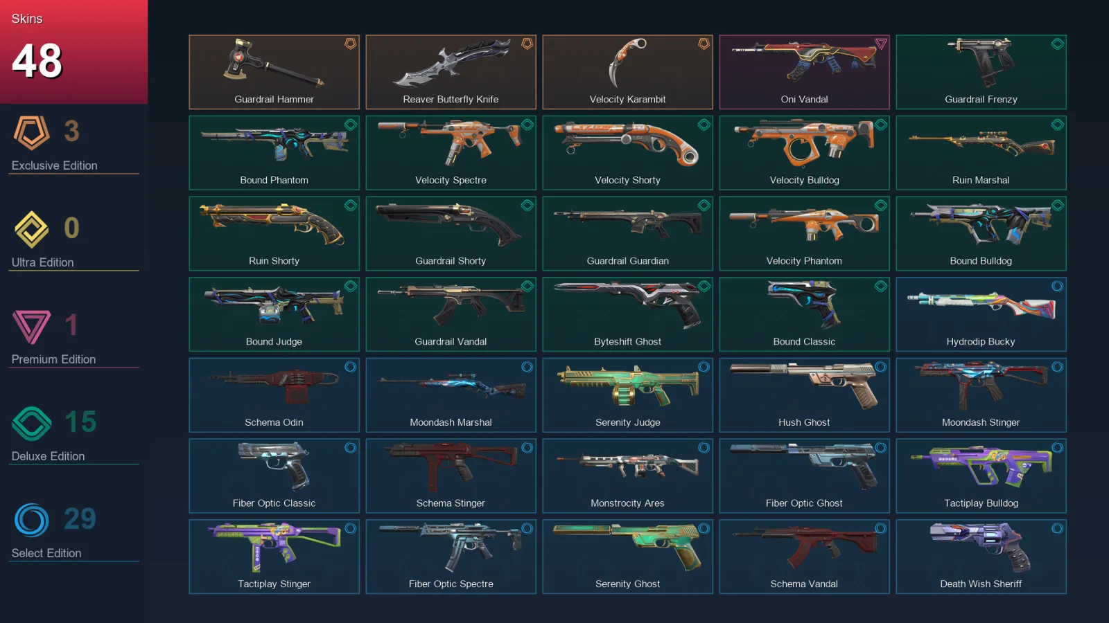 AP | Lv146 | Unranked | 48 Skin | 29 Agent | 82 Buddy