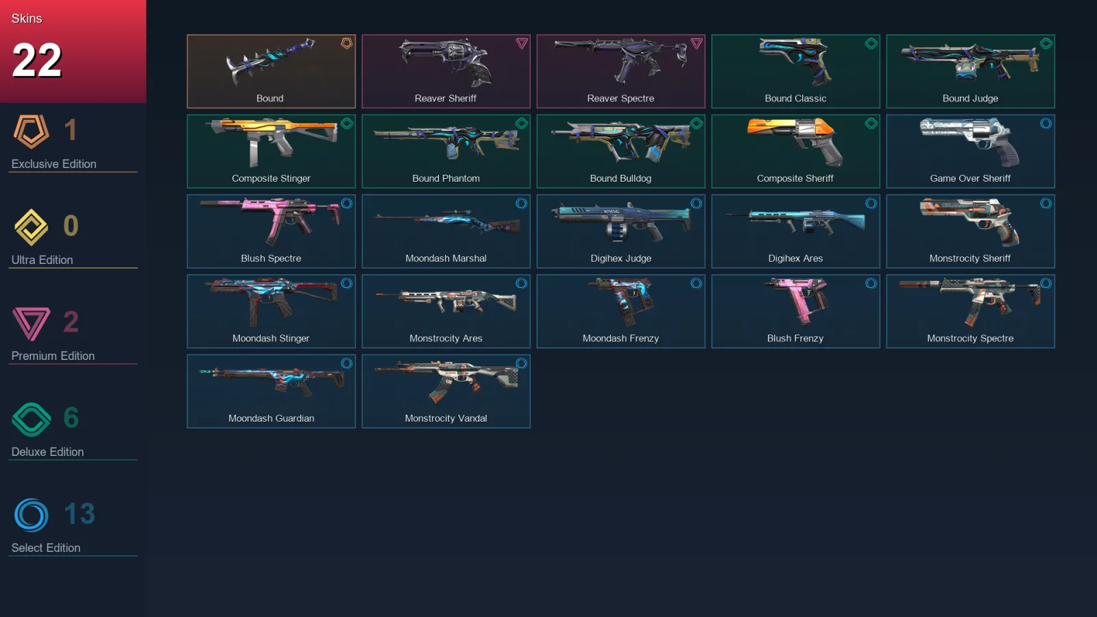 AP | Bound | Reaver Sheriff | Reaver Spectre | Bound Classic | 22 Skin | 12 Agent | 25 Buddy | Lv47