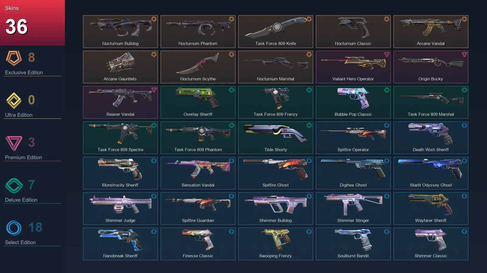 AP | Lv216 | Unranked | 36 Skin | 29 Agent | 82 Buddy