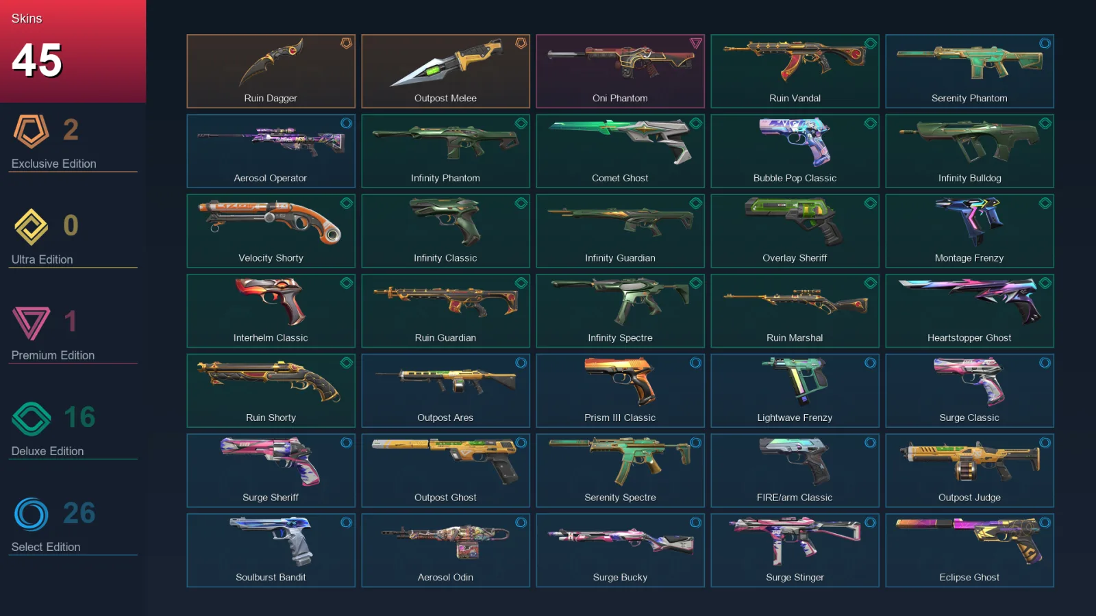 AP | Lv285 | Unranked | 45 Skin | 29 Agent | 107 Buddy — Valorant account
