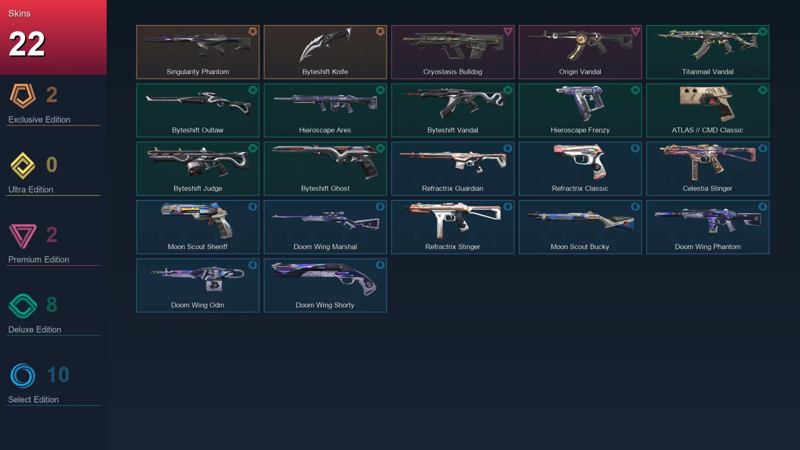 NA | Lv37 | Unranked | 22 Skin | 13 Agent | 24 Buddy