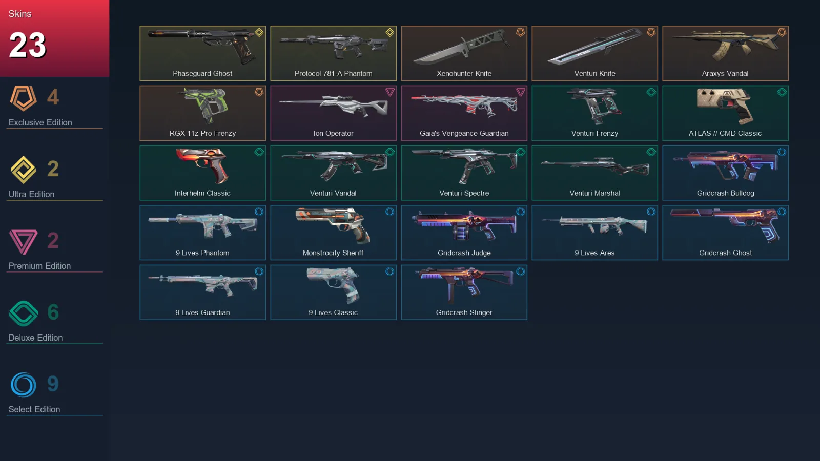 AP | Xenohunter Knife | Venturi Knife | Araxys Vandal | RGX 11z Pro Frenzy | 23 Skin | 28 Agent | 68 Buddy | Lv149