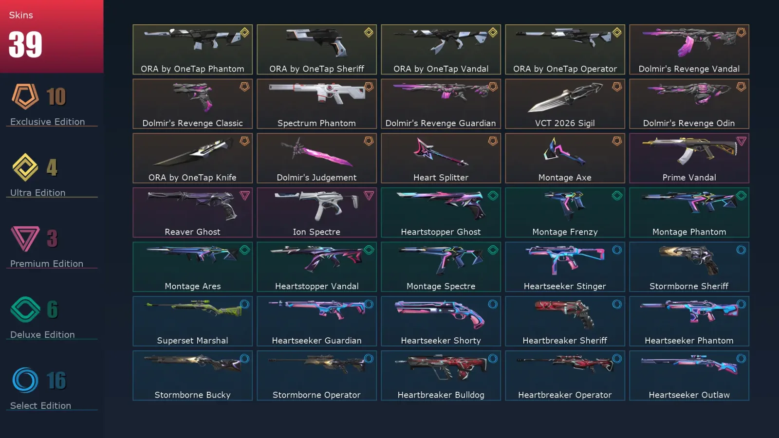 [Valorant] | EU | Level 63 | Diamond 2 | 24 Agents | 39 Skins