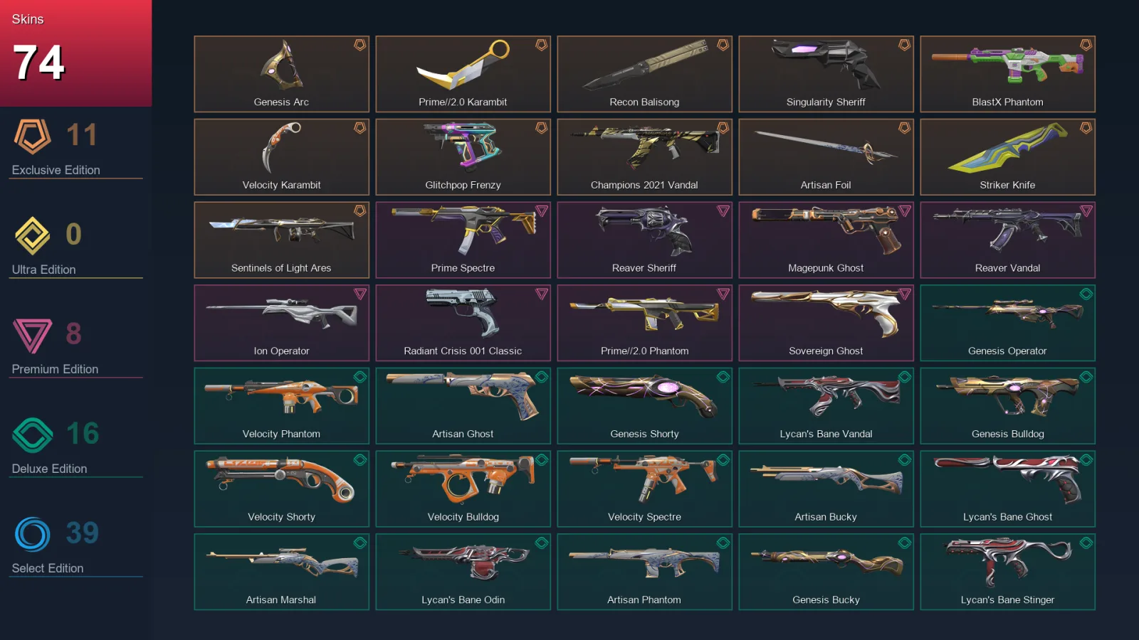 EU | Lv148 | Unranked | 74 Skin | 21 Agent | 72 Buddy