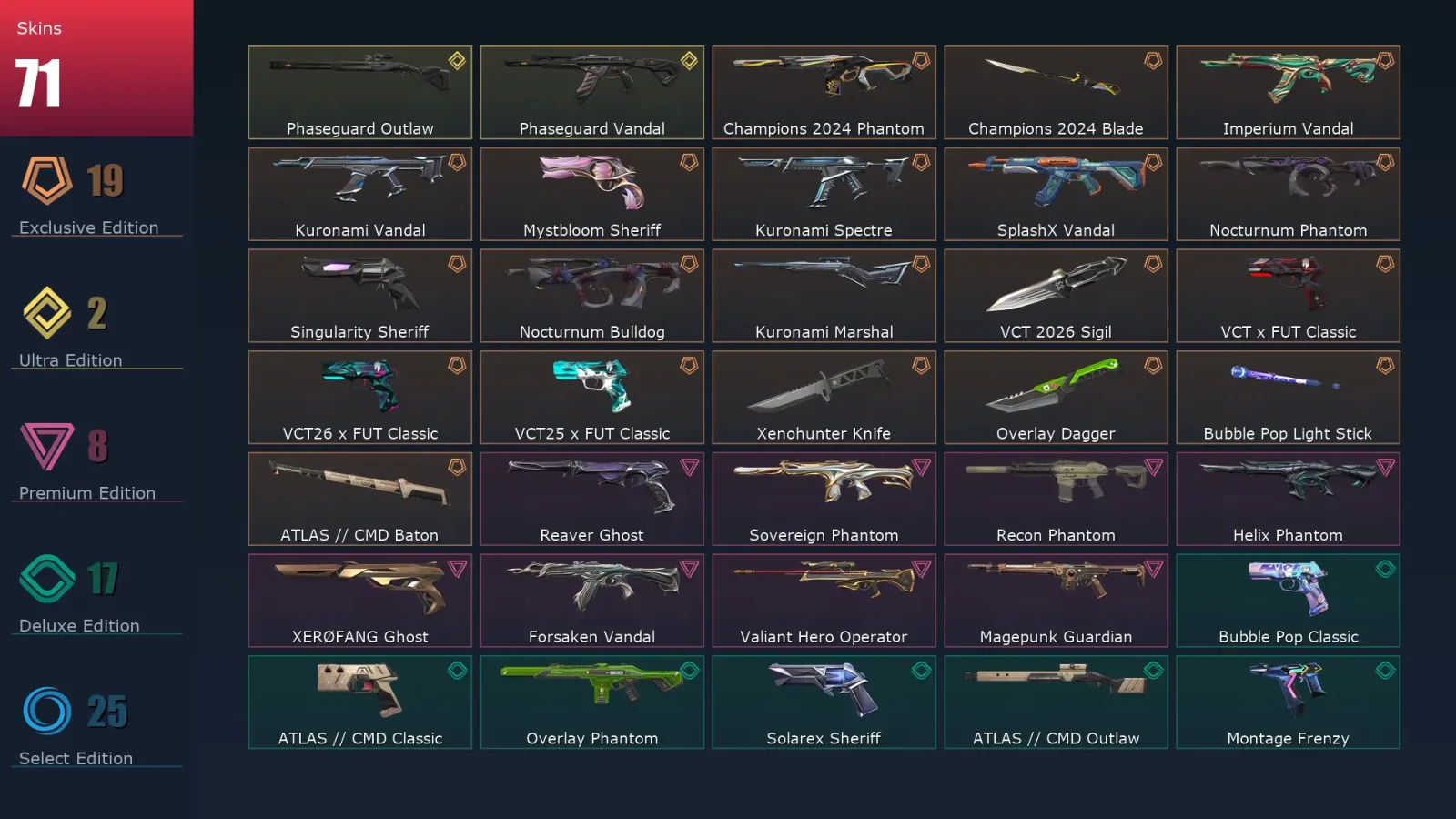 [Valorant] | EU | Level 210 | Ascendant 3 | 29 Agents | 71 Skins