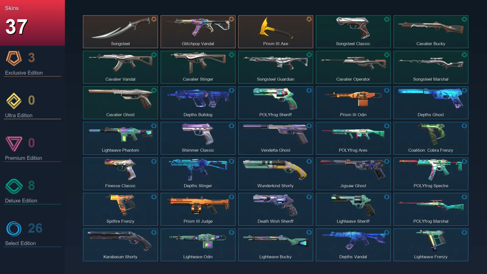 AP | Lv161 | Unranked | 37 Skin | 20 Agent | 72 Buddy