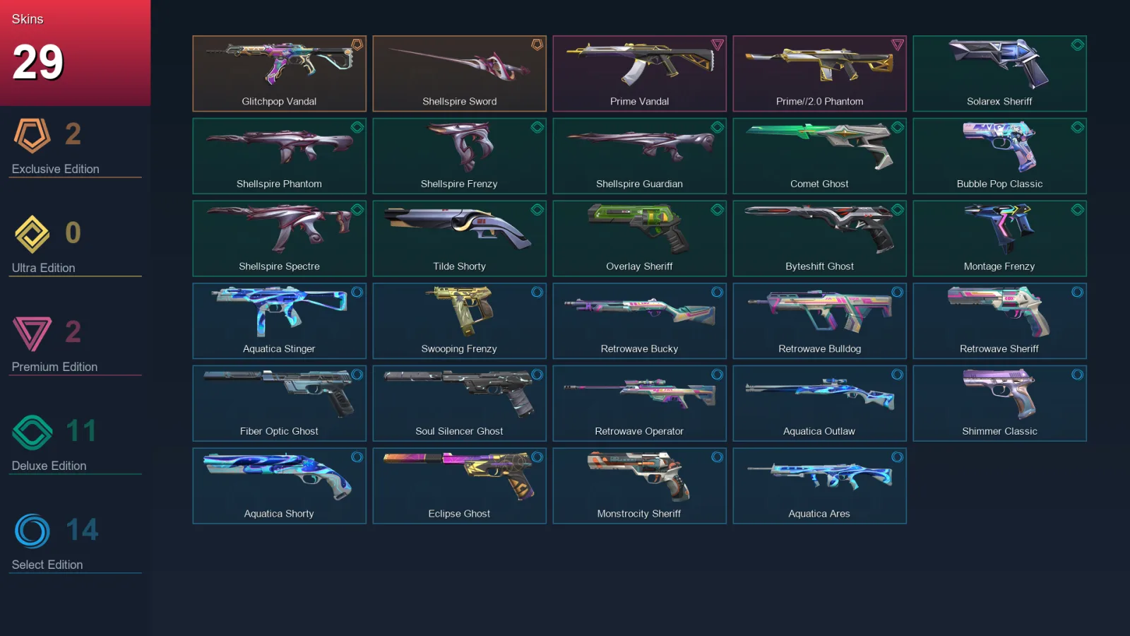 EU | Lv229 | Unranked | 29 Skin | 29 Agent | 90 Buddy