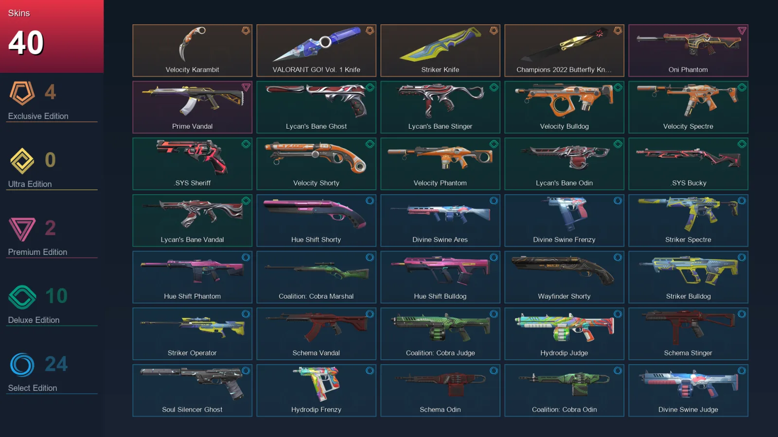 NA | Lv63 | Unranked | 40 Skin | 20 Agent | 45 Buddy — Valorant account
