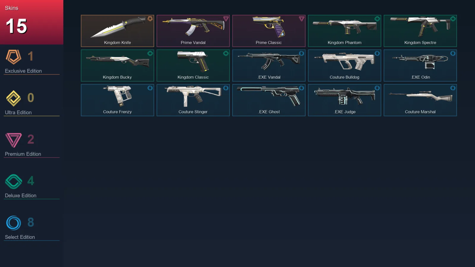 NA | Lv13 | Unranked | 15 Skin | 11 Agent | 14 Buddy