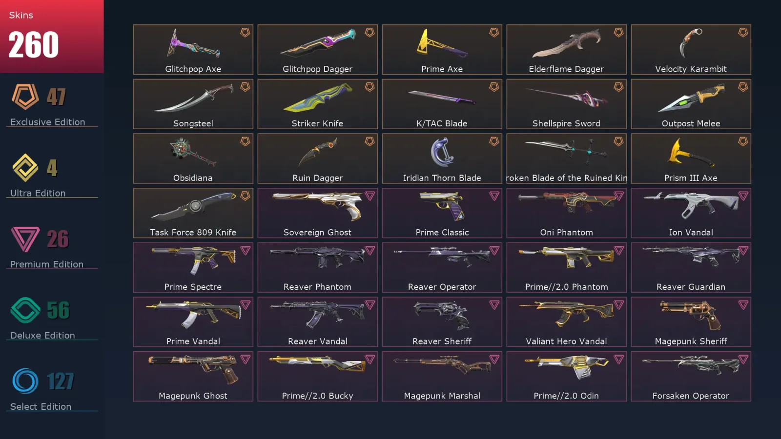 [Valorant] | EU | Level 361 | 27 Agents | 260 Skins