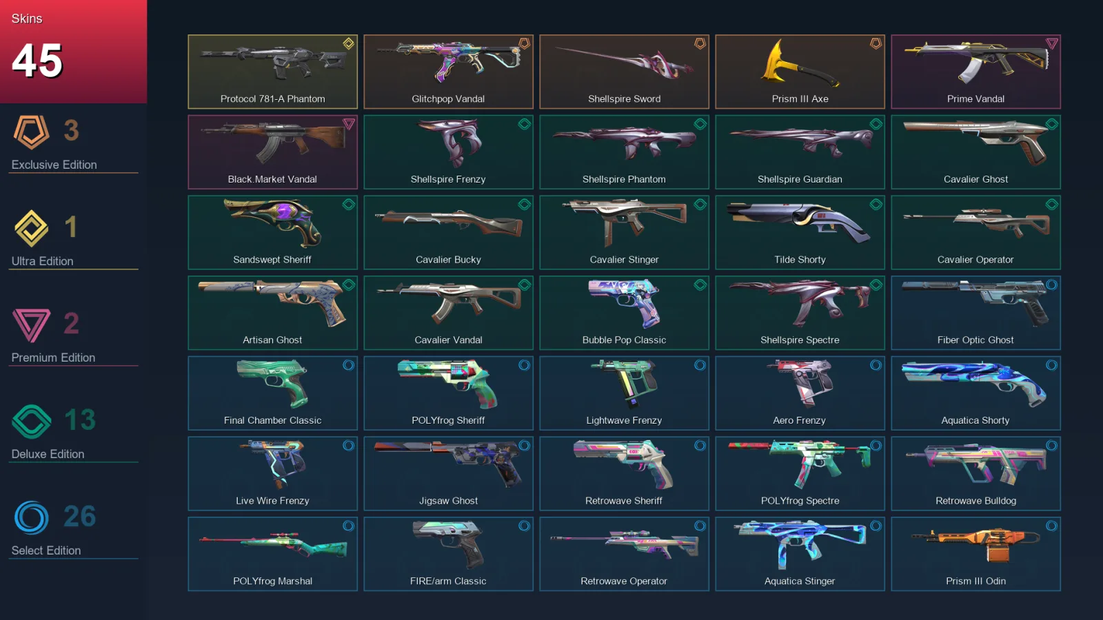 EU | Lv245 | Unranked | 45 Skin | 28 Agent | 112 Buddy