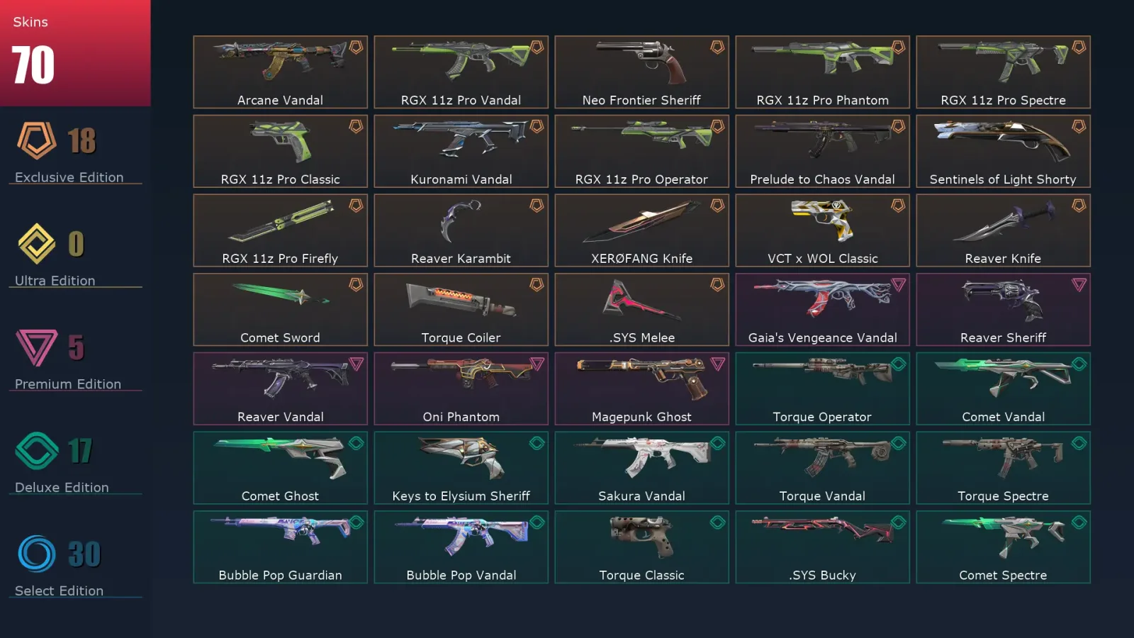 [Valorant] | EU | Level 160 | Platinum 3 | 29 Agents | 70 Skins — Valorant account