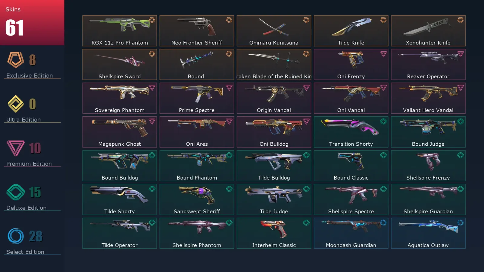 [Valorant] | EU | Level 207 | 28 Agents | 61 Skins — Valorant account