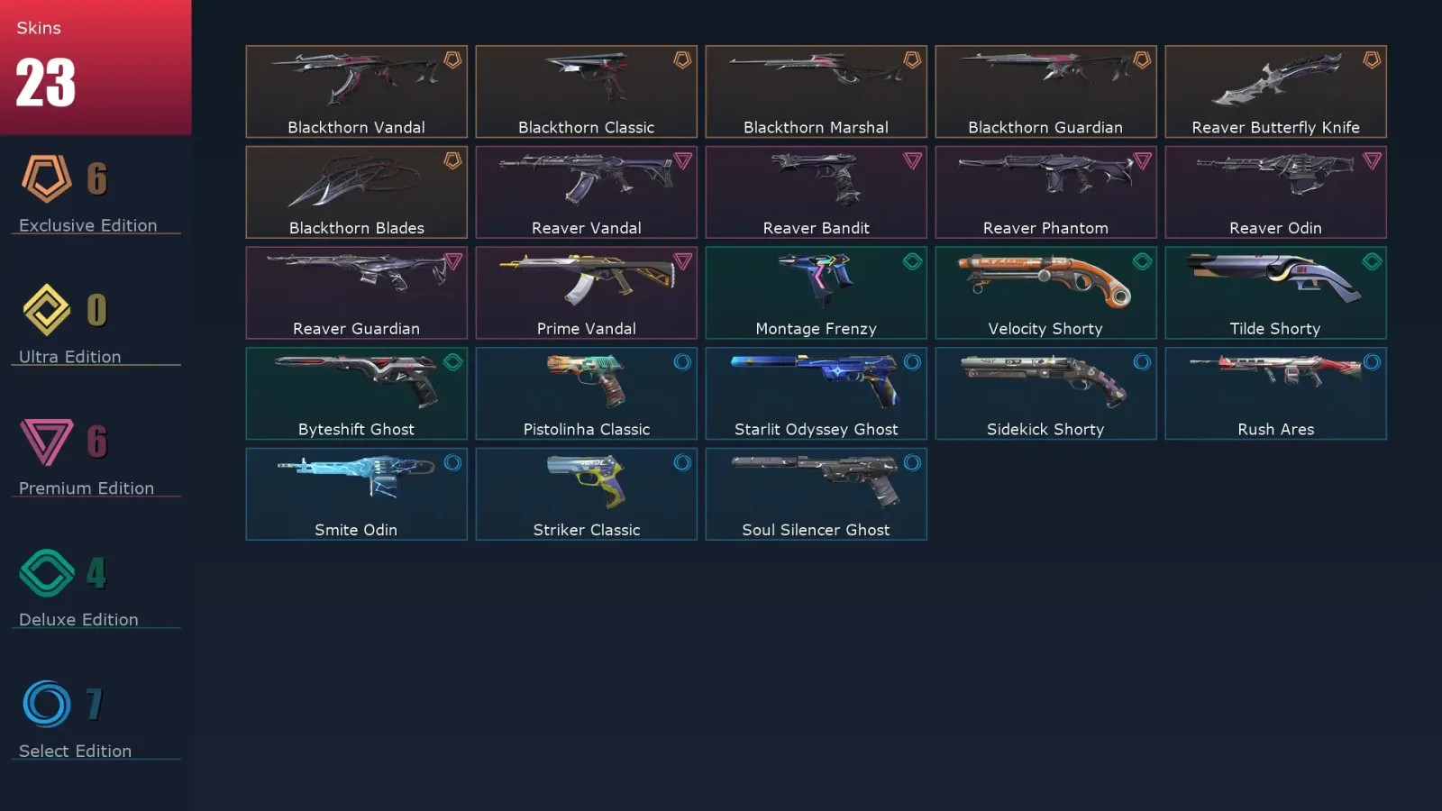 [Valorant] | EU | Level 203 | 29 Agents | 23 Skins