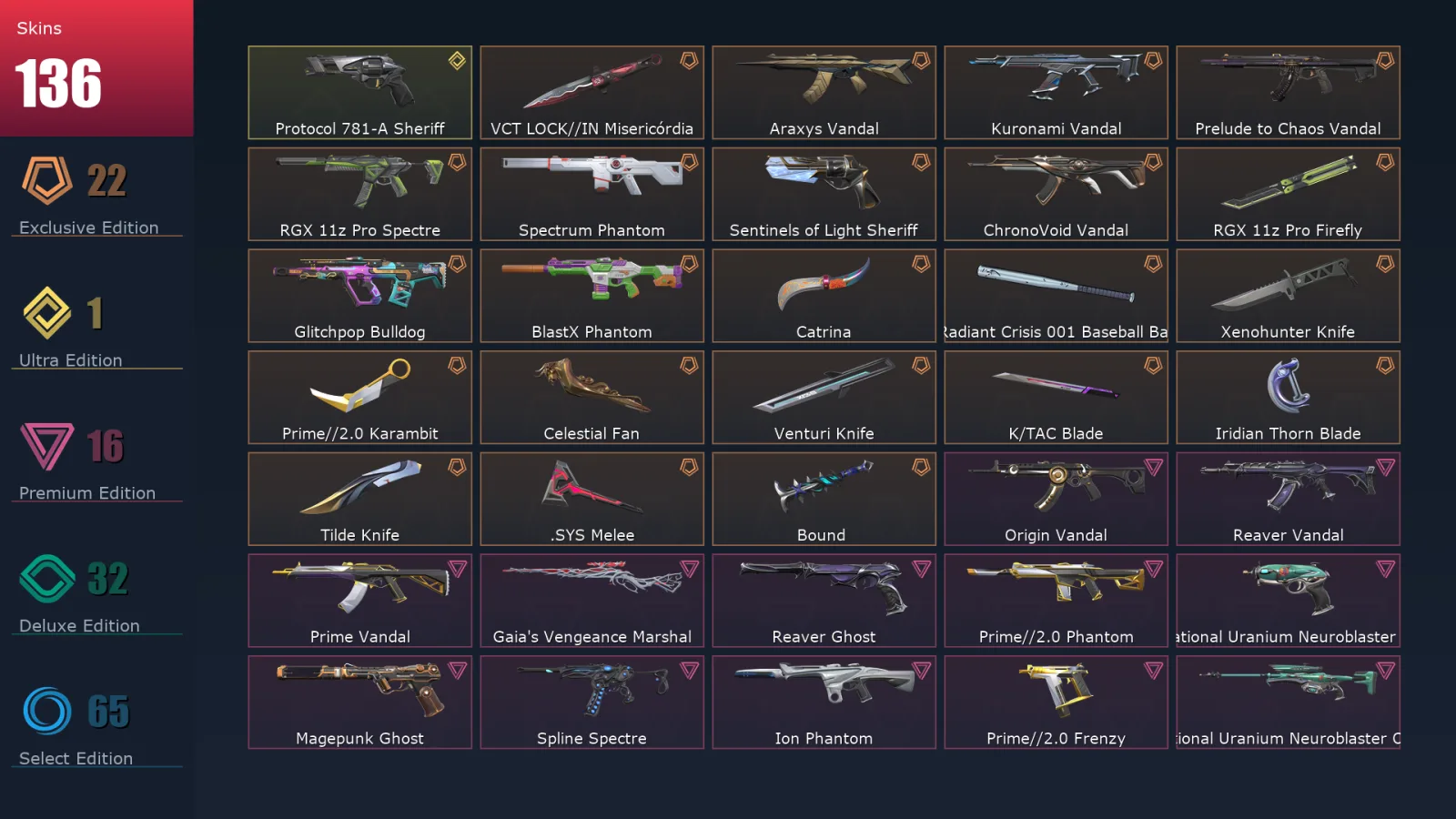 [Valorant] | EU | Level 272 | 26 Agents | 136 Skins