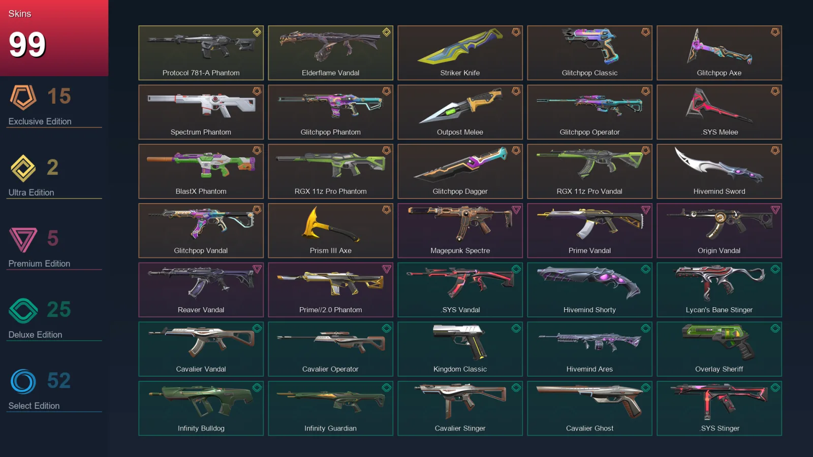 AP | Lv216 | Unranked | 99 Skin | 27 Agent | 133 Buddy