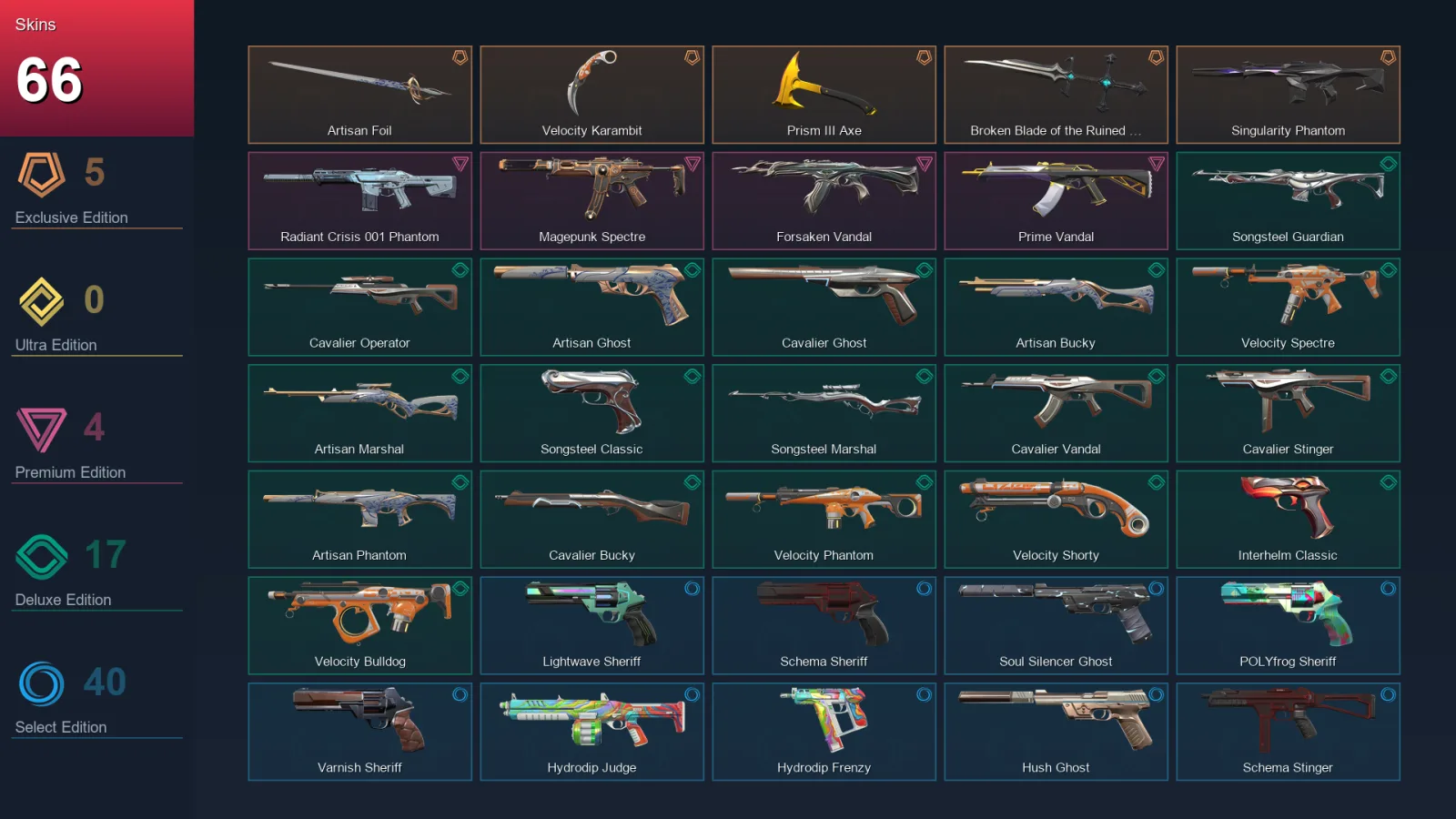 AP | Lv199 | Unranked | 66 Skin | 28 Agent | 102 Buddy