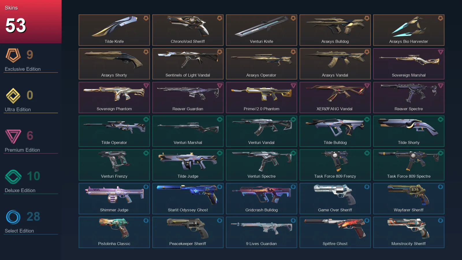 AP | Lv182 | Unranked | 53 Skin | 27 Agent | 97 Buddy